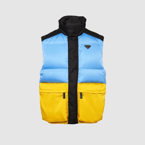 Prada Blue and Yellow Colour-Block Puffer Vest - Picture 1 of 12